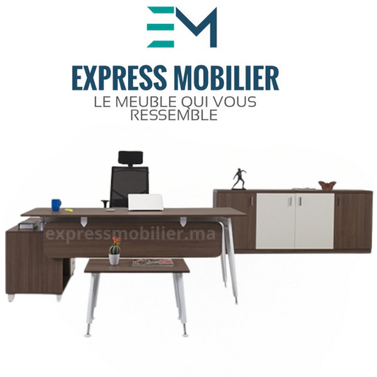 Ensemble Bureau En Bois  Et Piétement  Métallique