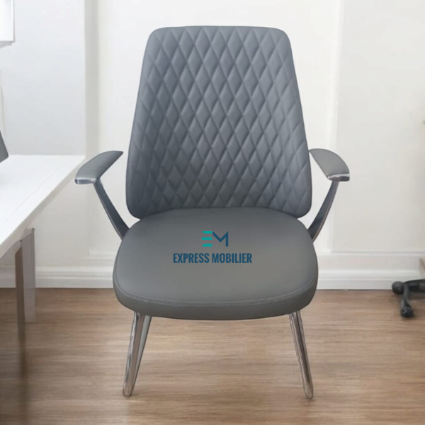 FAUTEUIL VISITEUR EN SIMILI CUIR gris SUR LUGES