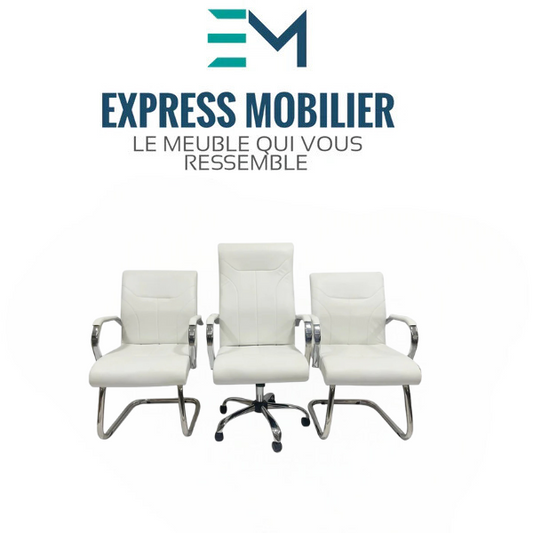 Ensemble fauteuils de direction blanc simili cuir