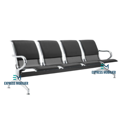 Banquette de réception 4 places chromé avec 2 accoudoirs